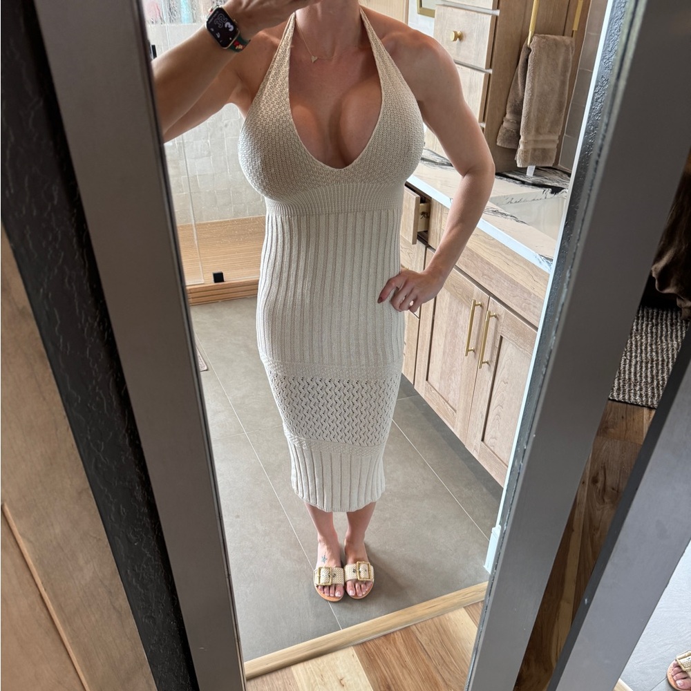 Elegant Cream Knit Dress